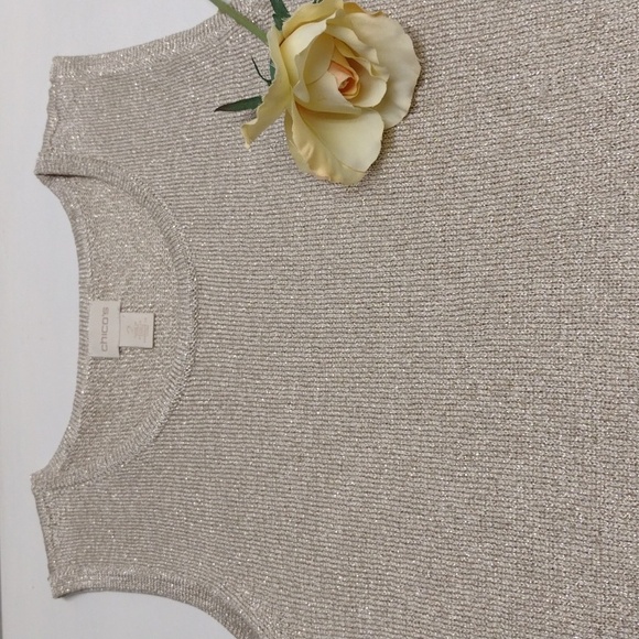 Chico's top women size 2(L) cream and gold color - Picture 2 of 8